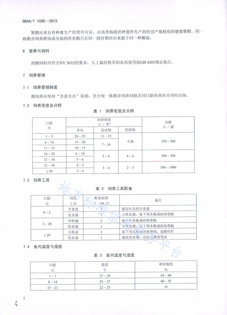 马岗鹅肉鹅饲养管理技术规范DB44／T 1595-2015.pdf_第4页