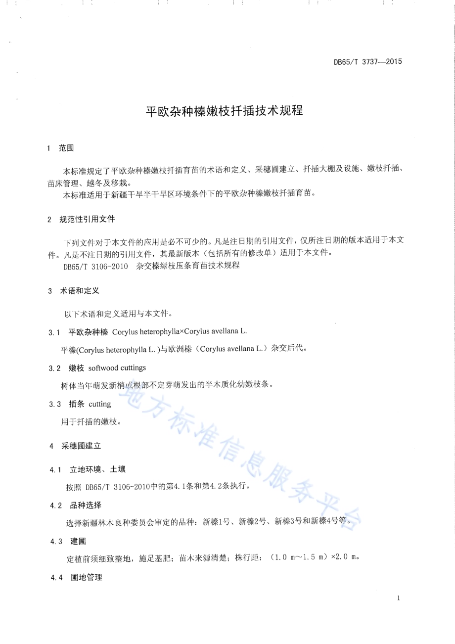 平欧杂榛嫩枝扦插技术规程DB65／T 3737-2015.pdf_第3页