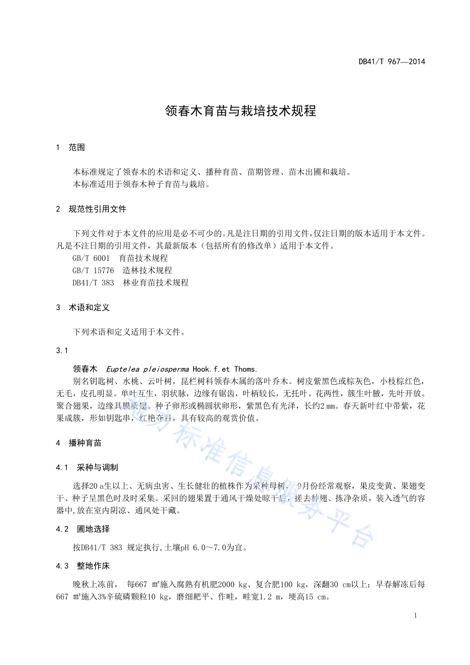 领春木育苗与栽培技术规程DB41／T 967-2014.pdf_第3页