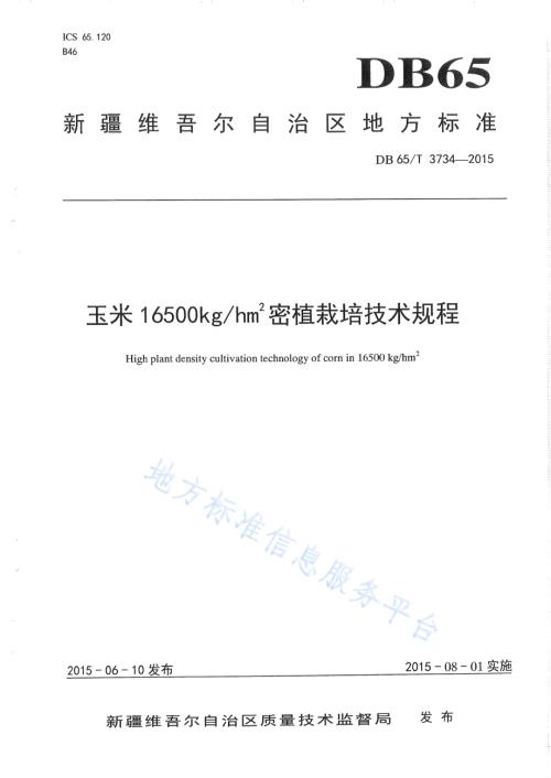 玉米16500kgh㎡ 密植栽培技术规程DB65／T 3734-2015.pdf