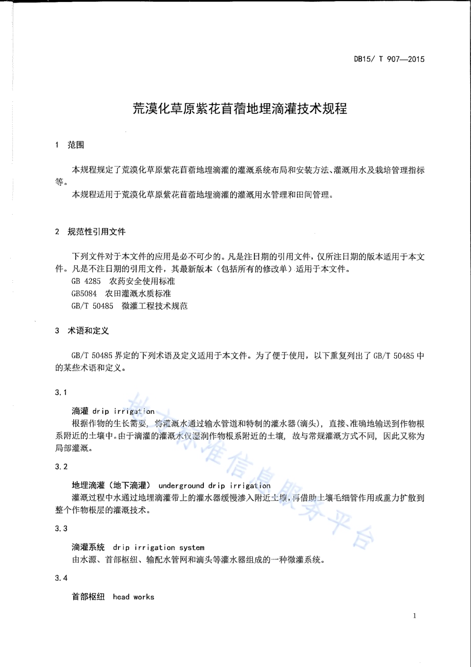 荒漠化草原紫花苜蓿地埋滴灌技术规程DB15／T 907-2015.pdf_第4页
