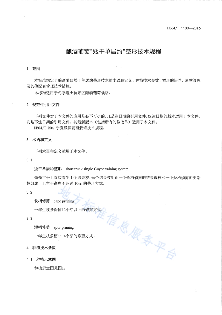 酿酒葡萄矮干单居约整形技术规程DB64／T 1180-2016.pdf_第5页