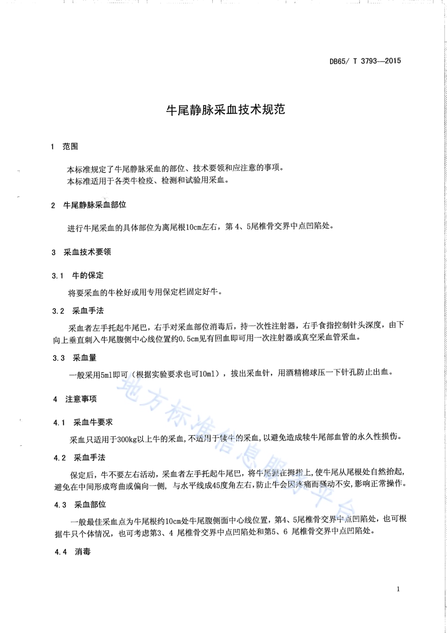 牛尾静脉采血技术规范DB65／T 3793-2015.pdf_第3页