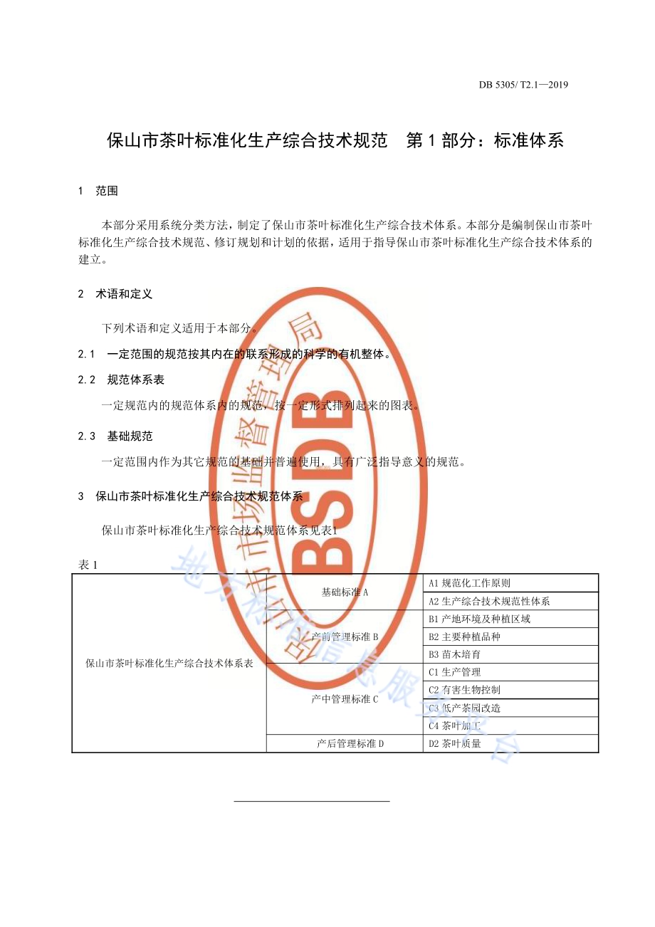 保山市茶叶标准化生产综合技术规范第1部分：标准体系DB5305／T 2.1-2019.pdf_第3页