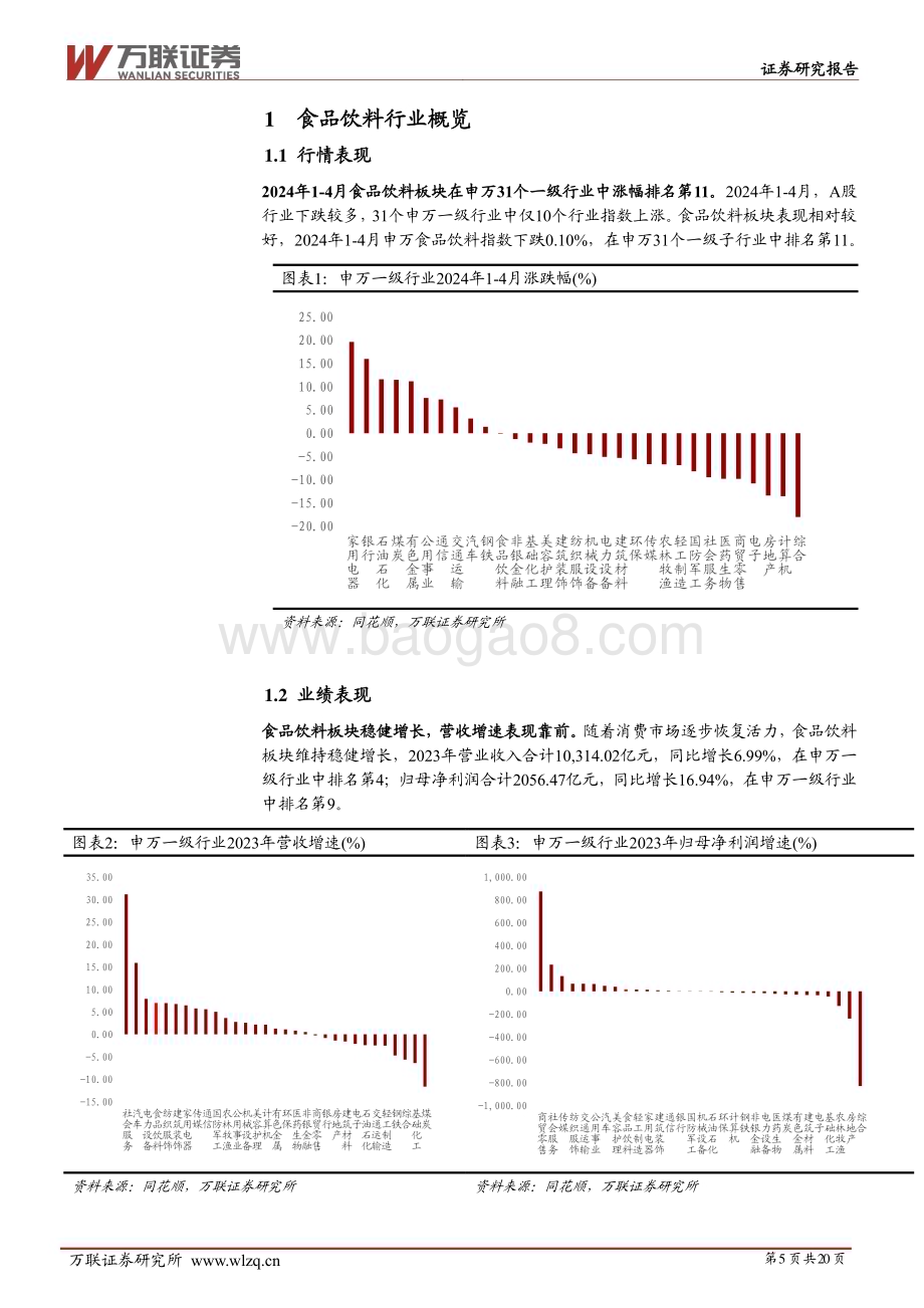 20240510_万联证券_食品饮料行业2023年业绩综述报告：业绩稳增长盈利能力提升_20页.pdf_第5页