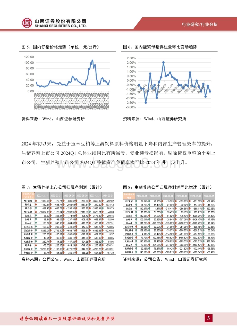 20240513_山西证券_农业2023&2024Q1业绩综述：看好生猪养殖股、海大集团、圣农发展在当前的配置时机_21页.pdf_第5页