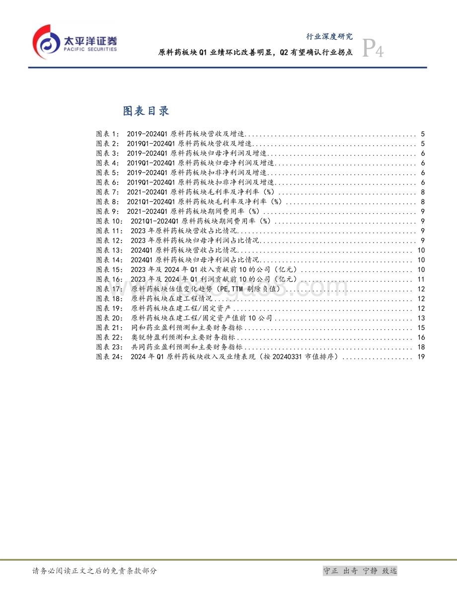 20240514_太平洋证券_医药行业：原料药板块Q1业绩环比改善明显Q2有望确认行业拐点_21页.pdf_第4页