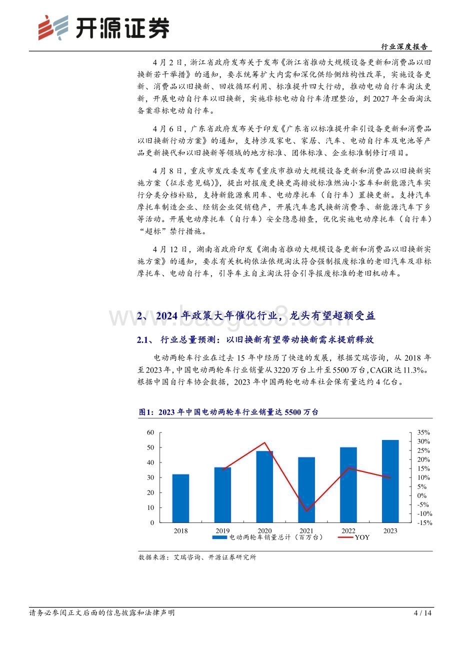 20240516_开源证券_家用电器行业深度报告：电动两轮车2024年政策大年催化行业看好板块业绩、行情发酵_14页.pdf_第4页