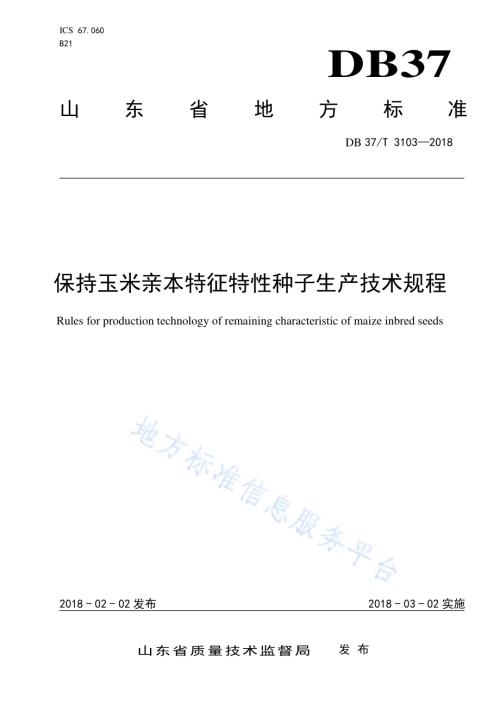 保持玉米亲本特征特性种子生产技术规程DB37／T 3103-2018.pdf