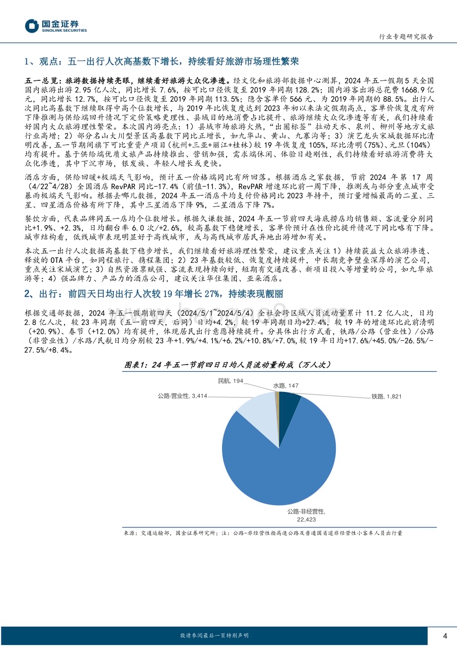 20240506_国金证券_社会服务业行业专题研究报告：五一出行高基数下增长持续看好旅游理性繁荣_17页.pdf_第4页