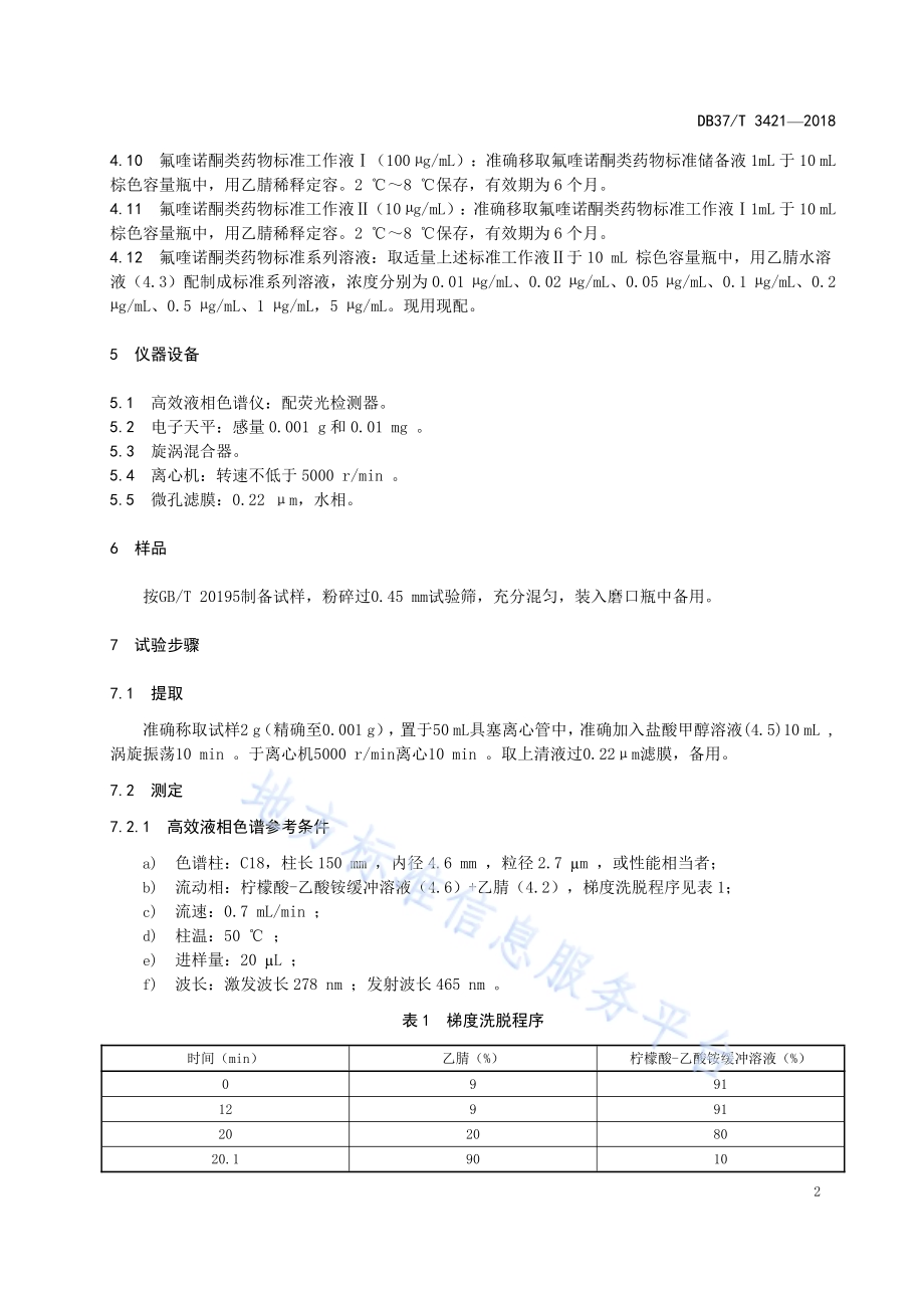 混合型饲料添加剂中氟喹诺酮类药物的测定高效液相色谱法DB37／T 3421-2018.pdf_第4页