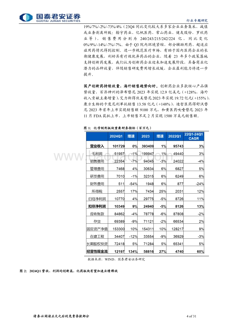 20240507_国泰君安_医药行业制药板块：板块分化基数扰动消除后有望逐季改善_31页.pdf_第4页
