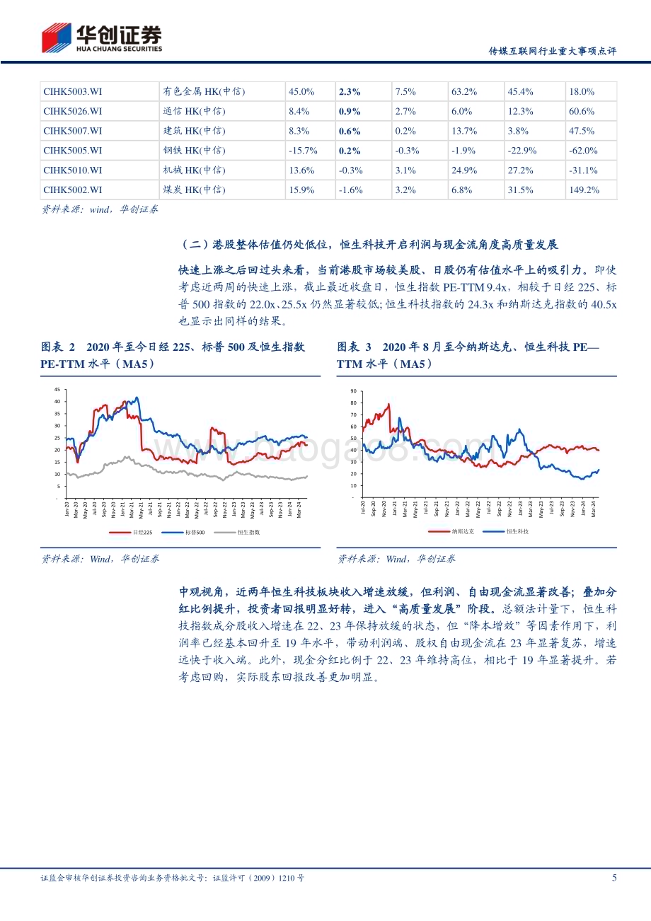 20240506_华创证券_传媒互联网行业：港股仍处于估值低位利润与现金流进入高质量发展阶段；持续关注恒生科技配置机会_14页.pdf_第5页