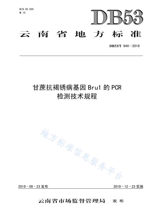 甘蔗抗褐锈病基因Bru1的PCR检测技术规程DB53／T 944-2019.pdf