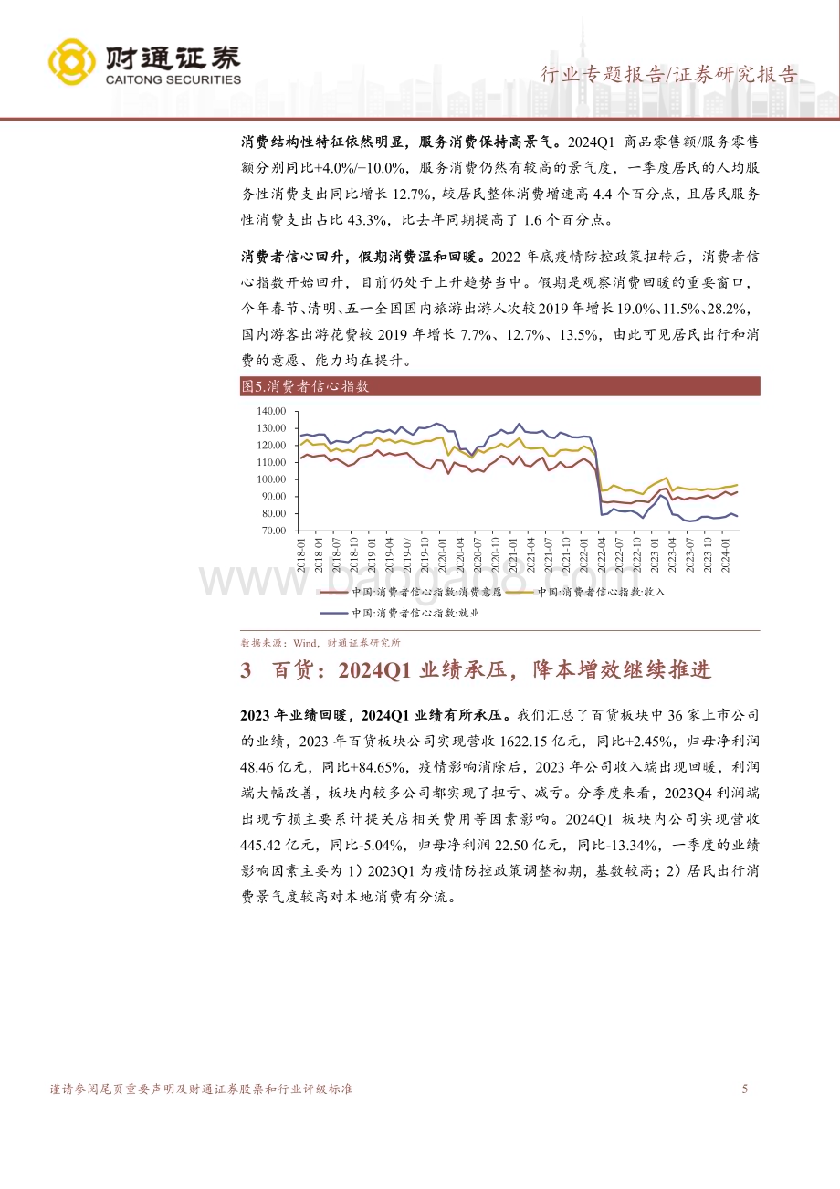20240508_财通证券_商贸零售行业零售板块2023年报及2024Q1总结：超市同店修复显现百货推进降本增效_14页.pdf_第5页