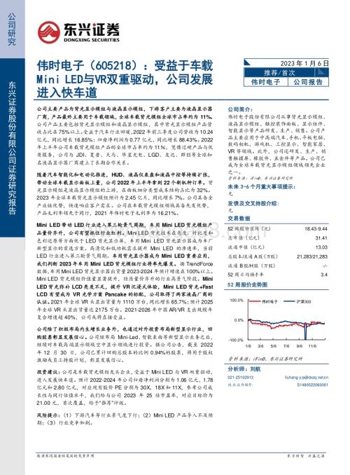 深度报告-20230106-东兴证券-伟时电子-605218.SH-受益于车载Mini_LED与VR双重驱动_公司发展进入快车道_27页_1mb.pdf