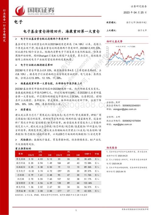 20230425-国联证券-电子行业专题研究报告_电子基金重仓持续回升_海康重回第一大重仓_9页_623kb.pdf