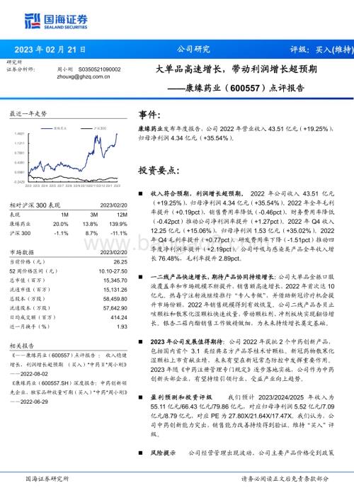 20230221-国海证券-康缘药业-600557.SH-点评报告_大单品高速增长_带动利润增长超预_5页_505kb (1).pdf
