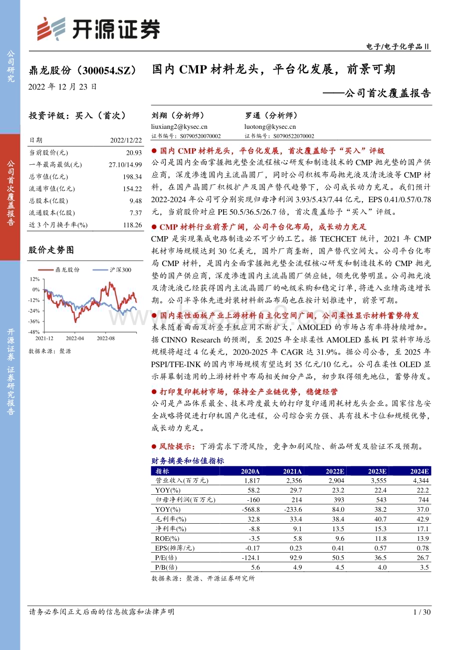 深度报告-20221223-开源证券-鼎龙股份-300054.SZ-公司首次覆盖报告_国内CMP材料龙头_平台化发展_前景可期_30页_2mb.pdf_第1页