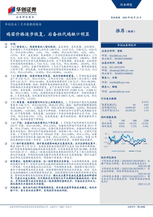 20230223-华创证券-华创农业1月肉禽跟踪报告_鸡苗价格逐步恢复_后备祖代鸡缺口明显_14页_1mb.pdf