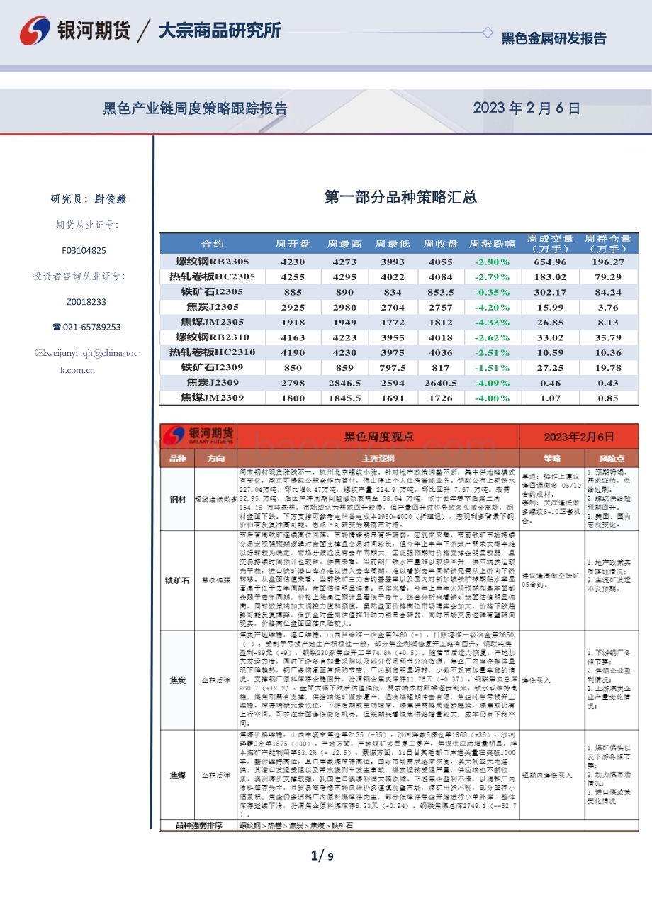 20230206-银河期货-黑色产业链周度策略跟踪报告_9页_1mb.pdf_第1页