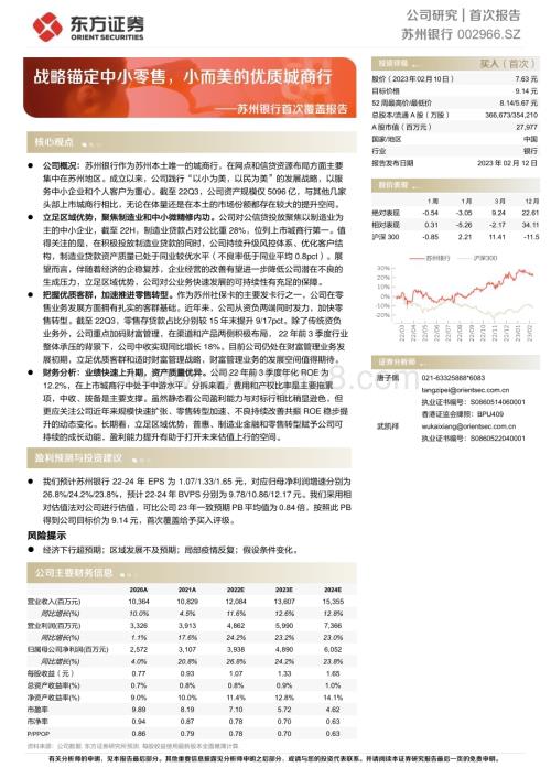 深度报告-20230212-东方证券-苏州银行-002966.SZ-苏州银行首次覆盖报告_战略锚定中小零售_小而美的优质城商行_30页_992kb (1).pdf