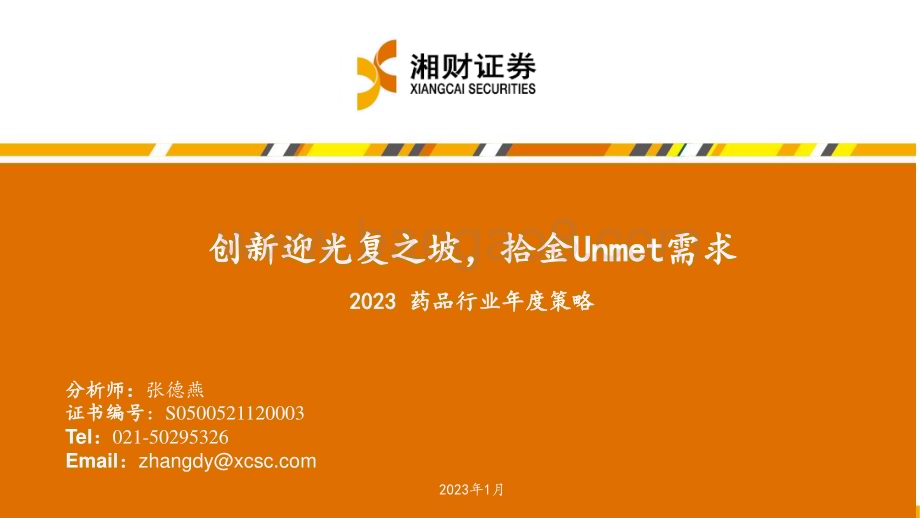深度报告-20230111-湘财证券-2023药品行业年度策略_创新迎光复之坡_拾金Unmet需求_36页_2mb.pdf_第1页