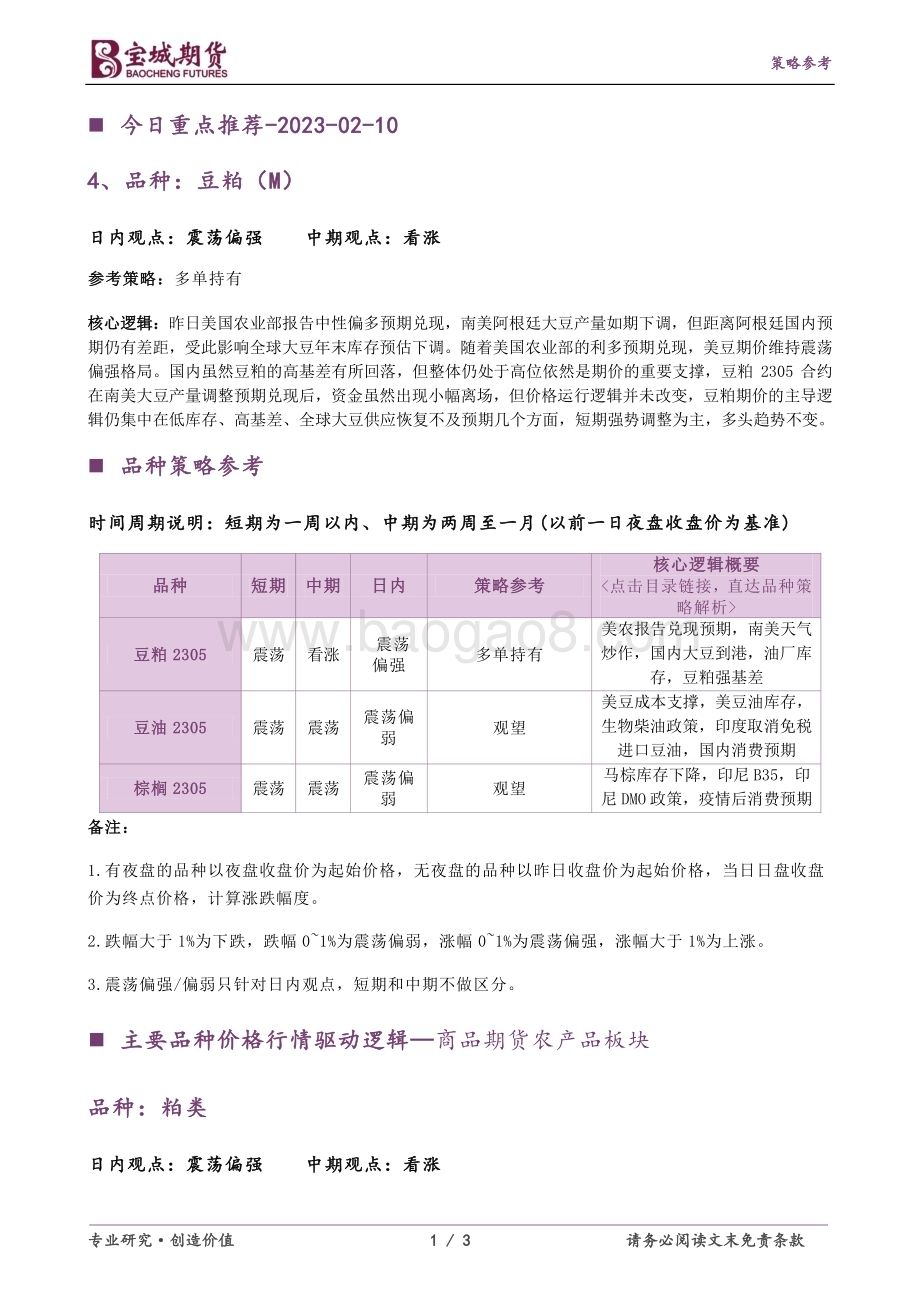 20230210-宝城期货-豆类油脂早报_美农报告兑现预期_南美天气炒作_国内大豆到港_油厂库存_豆粕强基差_3页_283kb.pdf_第1页