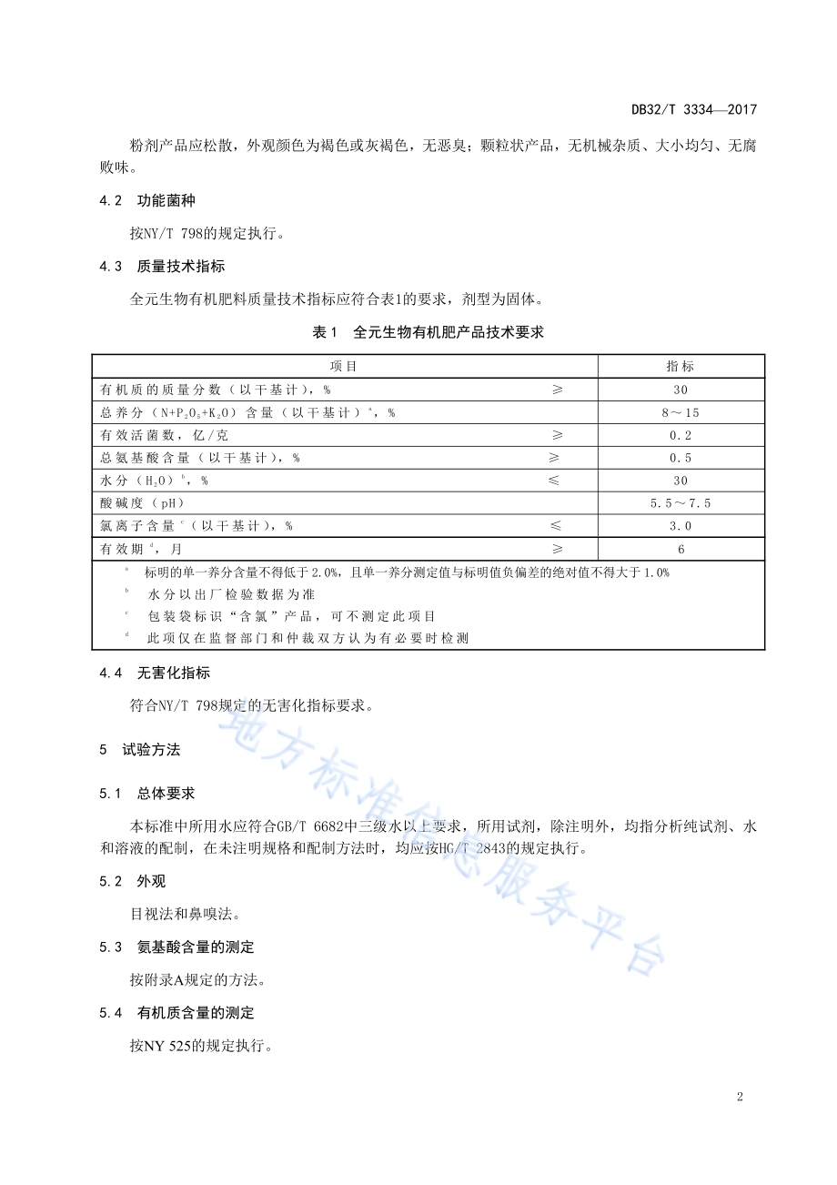 全元生物有机肥料通用技术要求DB32／T 3334-2017.pdf_第4页