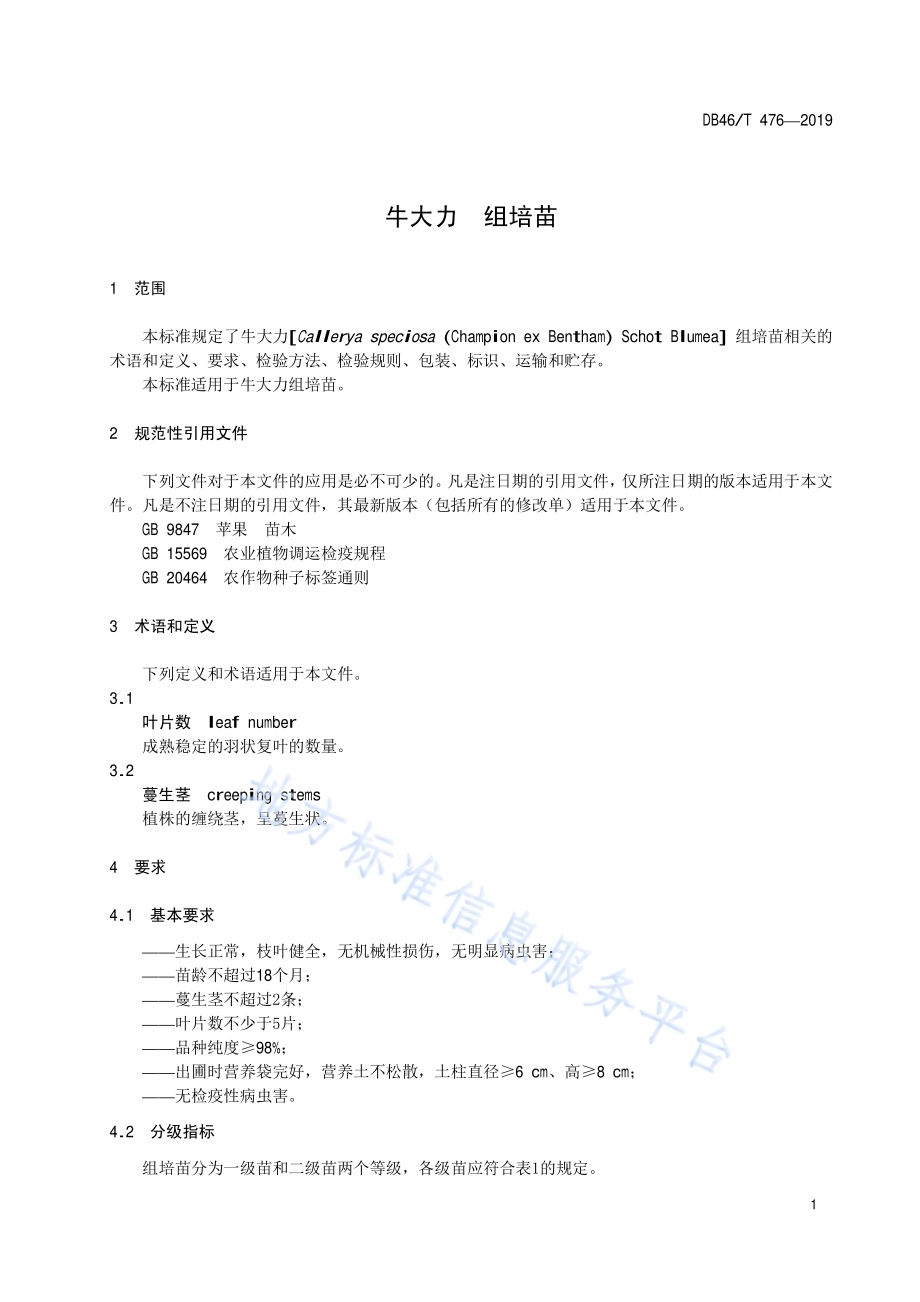 牛大力 组培苗DB46／T 476-2019 .pdf_第3页