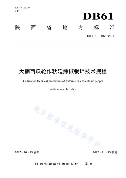 大棚西瓜轮作秋延辣椒栽培技术规程DB61／T 1107-2017.pdf