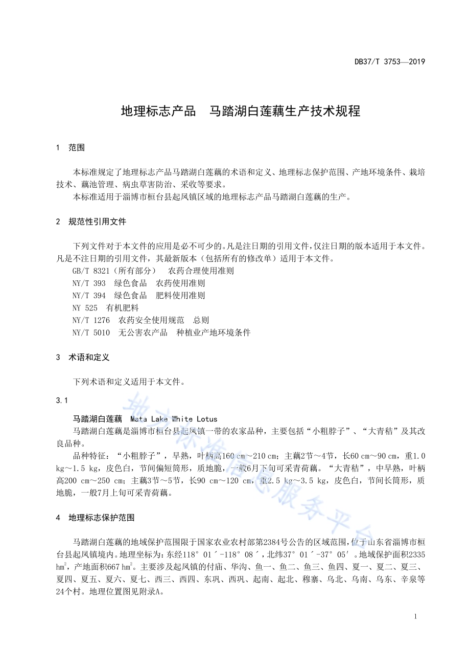 地理标志产品　马踏湖白莲藕生产技术规程DB37／T 3753-2019.pdf_第3页