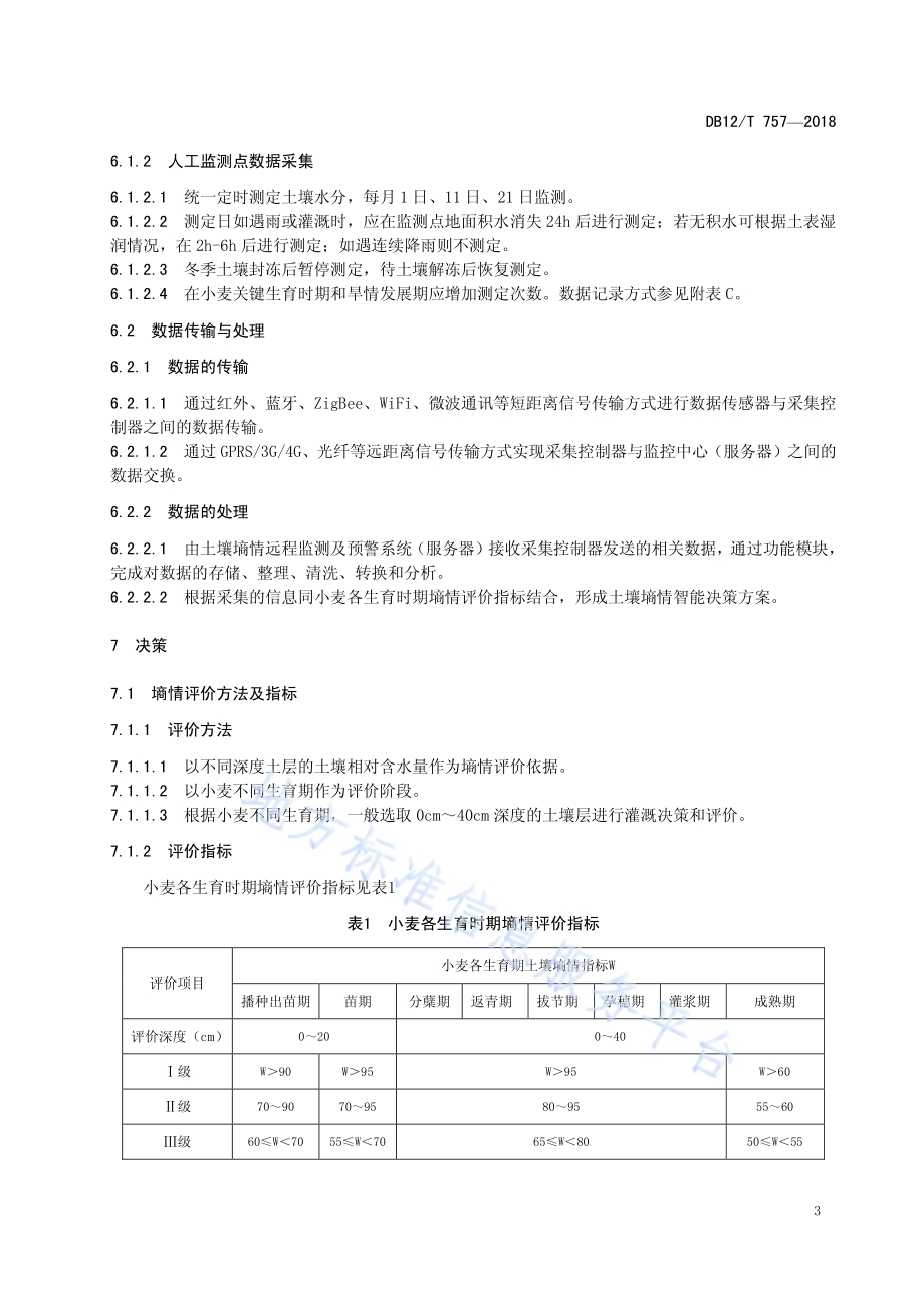 麦田灌溉智能决策技术规程DB12／T 757-2018.pdf_第5页