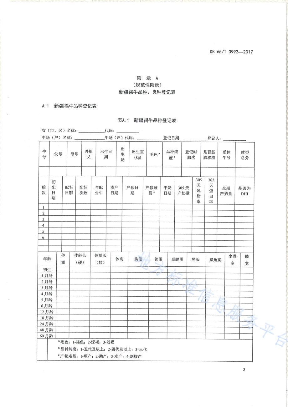 新疆褐牛品种和良种登记规程DB65／T 3992-2017.pdf_第5页