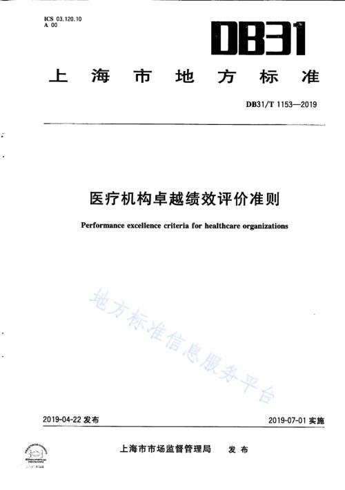 医疗机构卓越绩效评价准则DB31／T 1153—2019　 .pdf