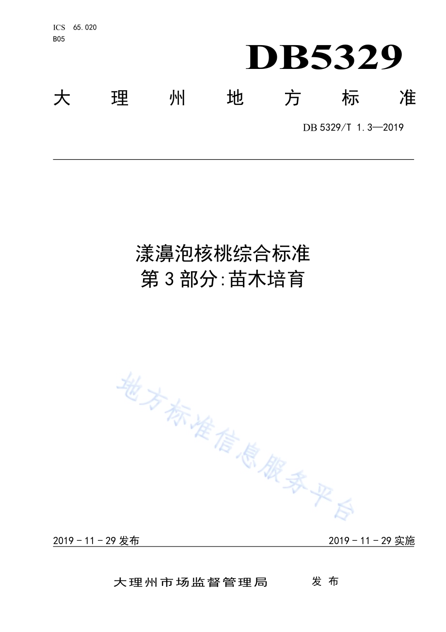 漾濞泡核桃综合标准 第3部分：苗木培育DB5329／T 1.3-2019.pdf_第1页