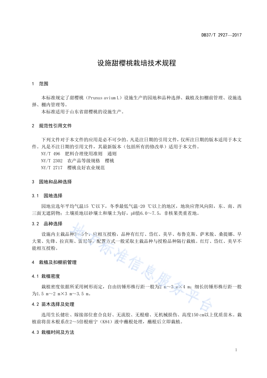设施甜樱桃栽培技术规程DB37／T 2927-2017.pdf_第3页