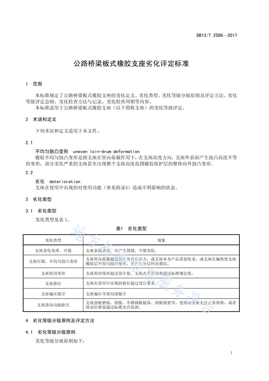 公路桥梁板式橡胶支座劣化评定标准DB13／T 2586-2017.pdf_第5页