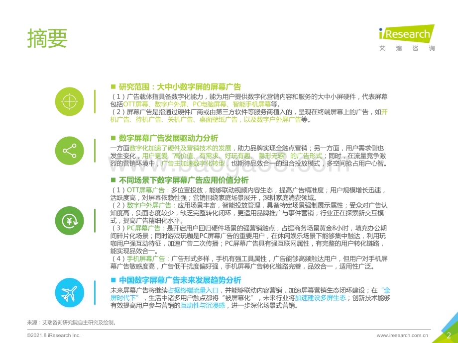 202185_艾瑞咨询_2021年中国硬件场景创新广告白皮书—数字屏幕广告篇（54页）.pdf_第2页