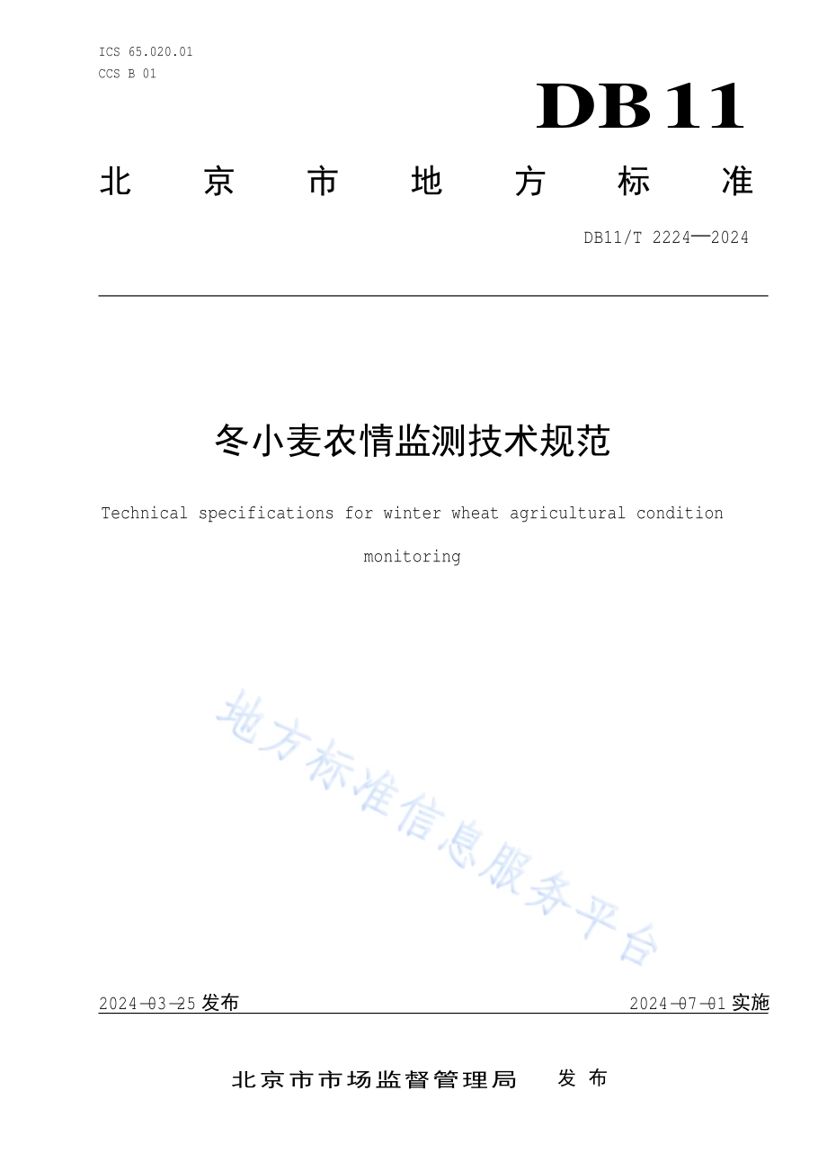 冬小麦农情监测技术规范DB11／T 2224-2024.pdf_第1页