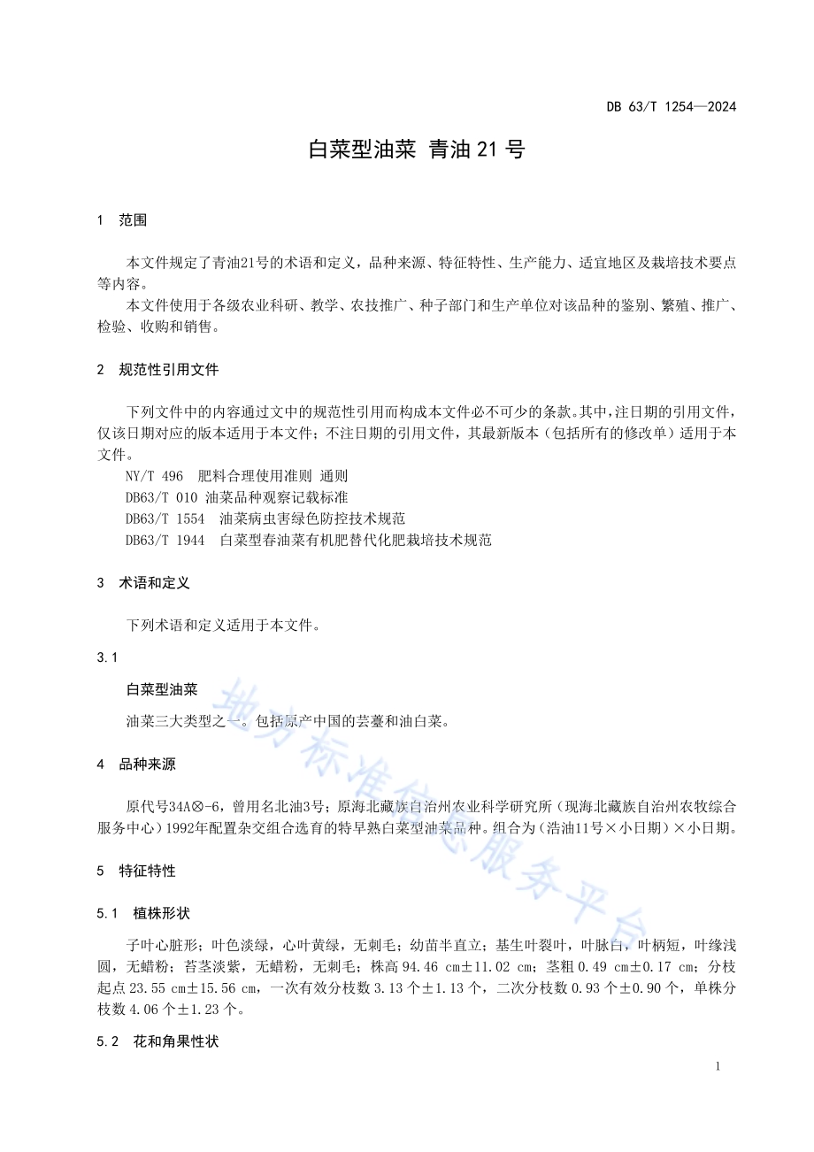 白菜型油菜 青油21号DB63／T 1254-2024.pdf_第3页