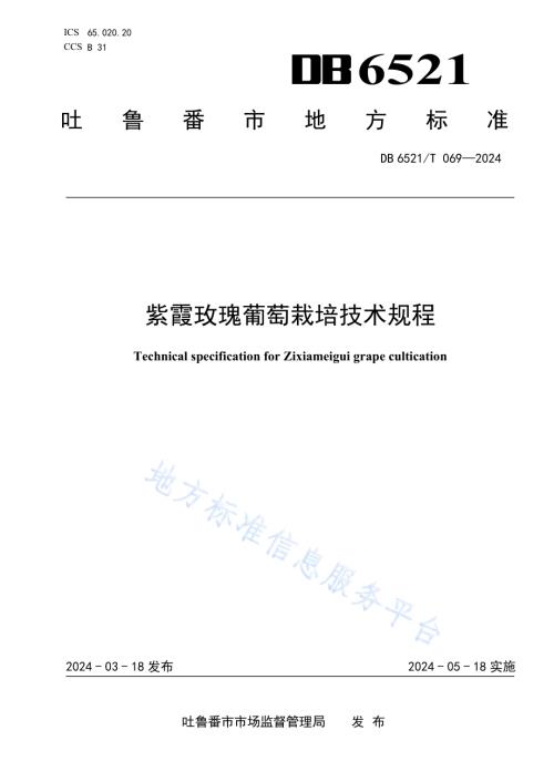紫霞玫瑰葡萄栽培技术规程DB6521／T 069-2024.pdf