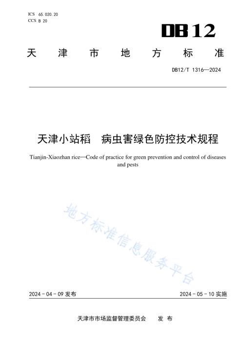 天津小站稻病虫害绿色防控技术规程DB12／T 1316-2024.pdf