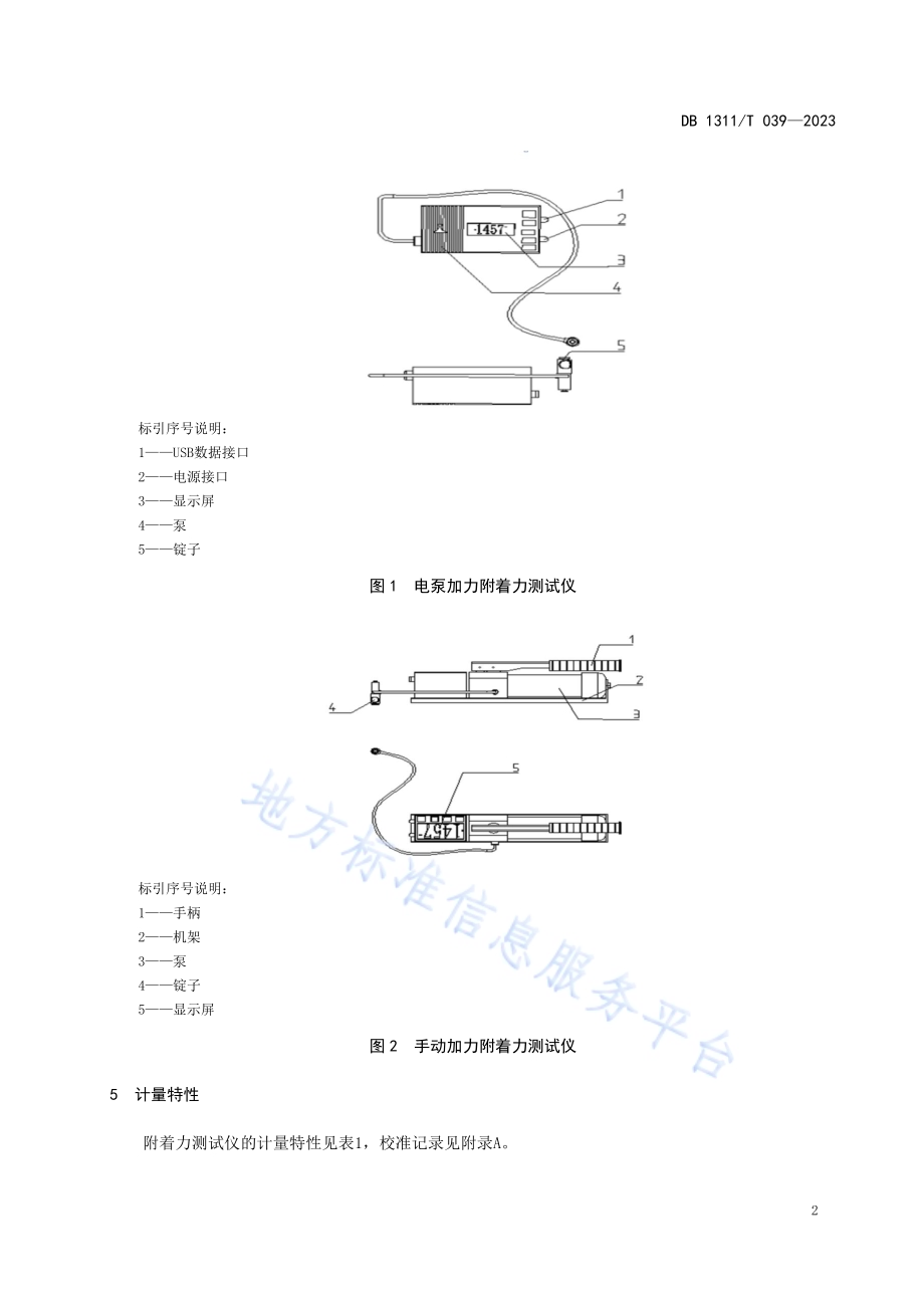 附着力测试仪（拉拔法）校准规范DB1311／T 039-2023.pdf_第4页