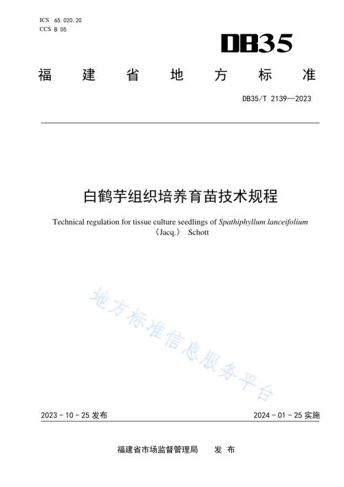 白鹤芋组织培养育苗技术规程DB35／T 2139-2023.pdf