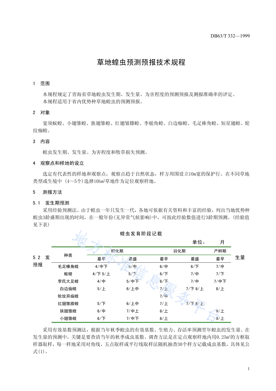 草地蝗虫预测预报技术规程DB63／T332—1999.pdf_第3页