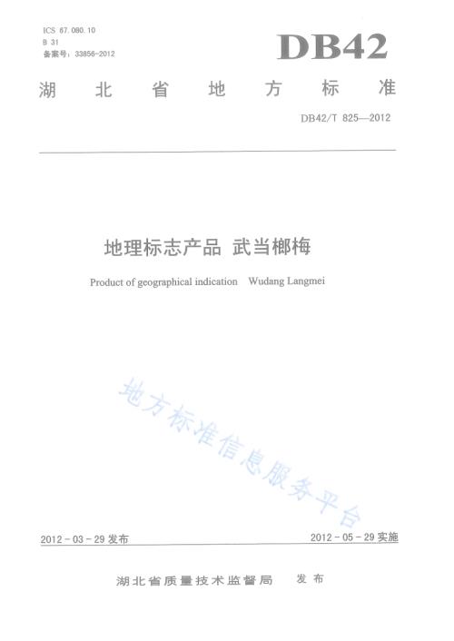 地理标志产品 武当榔梅DB42／T 825-2012.pdf