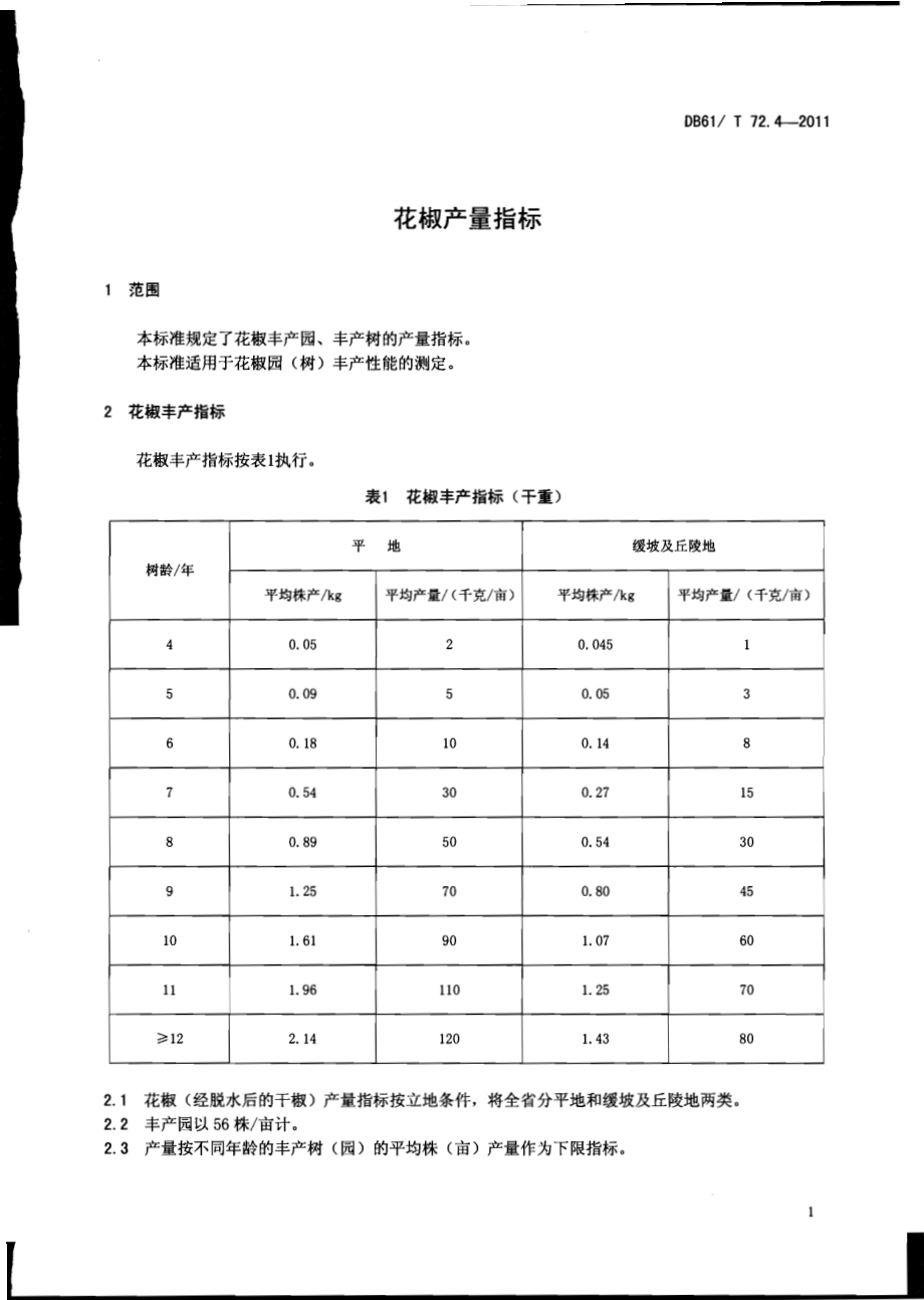花椒产量指标DB61／T 72.4-2011.pdf_第3页
