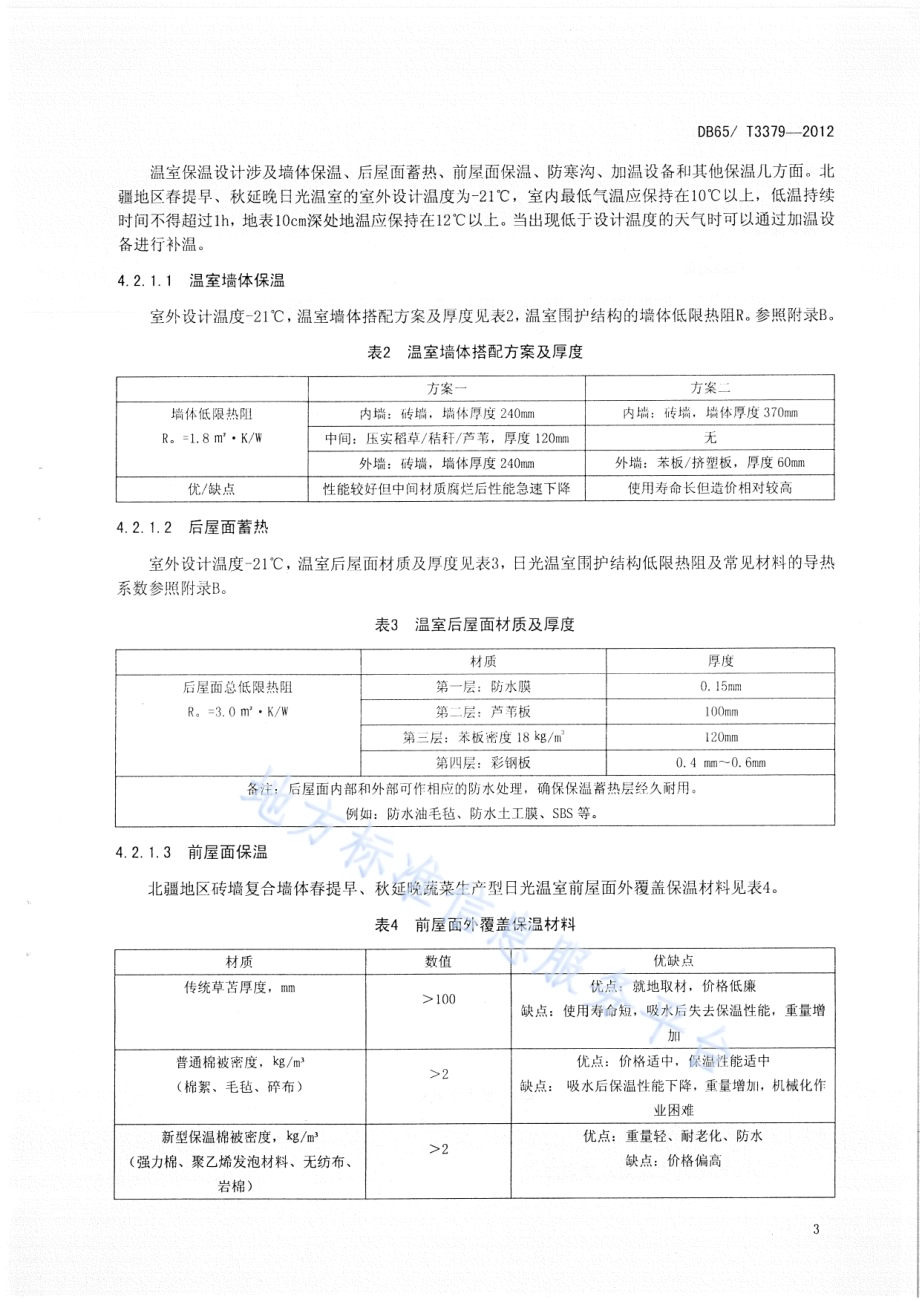北疆地区砖墙复合墙体春提早、秋延晚蔬菜生产型日光温室设计与建造规程DB65／T 3379-2012.pdf_第5页