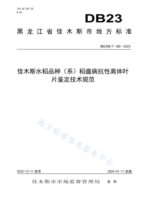 佳木斯水稻品种（系）稻瘟病抗性离体叶片鉴定技术规范DB2308／T 185-2023.pdf